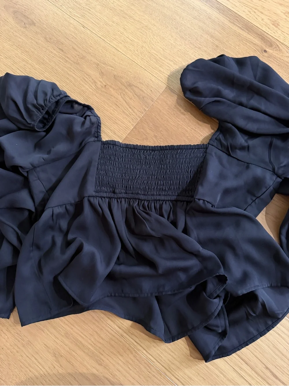 Abercrombie & Fitch Black Twist-Front Long Sleeve Puff Shoulder Peplum Top Med